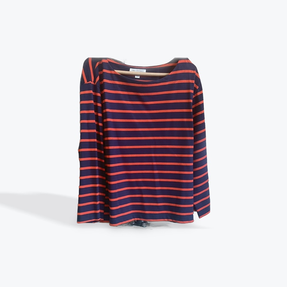 Free assembly Striped Navy and Red Long Sleeve Top